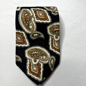 Status 100% Silk‎ Black Brown Paisley Mens Tie Retro Career Wear